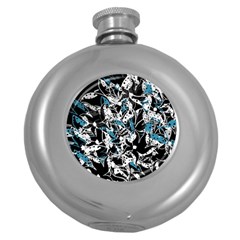 Blue Abstract Flowers Round Hip Flask (5 Oz)