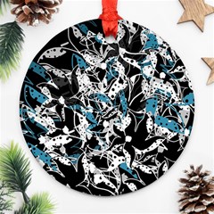 Blue Abstract Flowers Round Ornament (two Sides) 