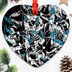 Blue Abstract Flowers Heart Ornament (2 Sides)