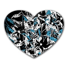 Blue Abstract Flowers Heart Mousepads by Valentinaart