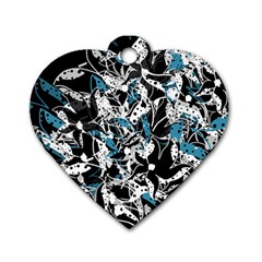 Blue Abstract Flowers Dog Tag Heart (one Side)