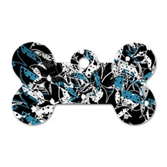 Blue Abstract Flowers Dog Tag Bone (one Side)