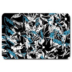 Blue Abstract Flowers Large Doormat  by Valentinaart