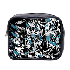 Blue Abstract Flowers Mini Toiletries Bag 2-side