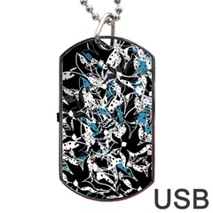 Blue Abstract Flowers Dog Tag Usb Flash (one Side)