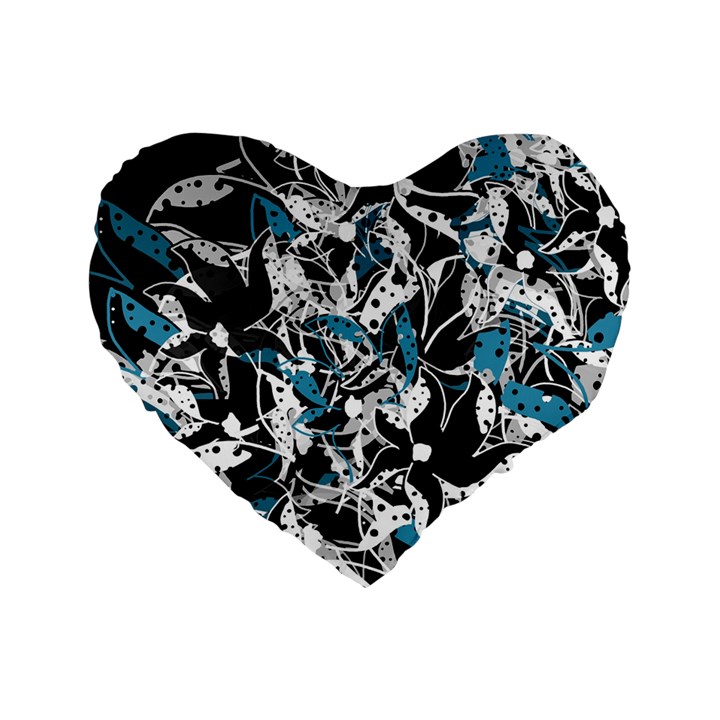 Blue abstract flowers Standard 16  Premium Heart Shape Cushions