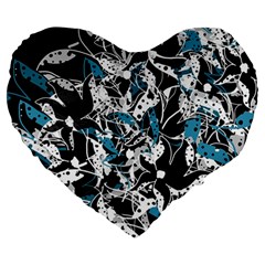 Blue Abstract Flowers Large 19  Premium Heart Shape Cushions by Valentinaart