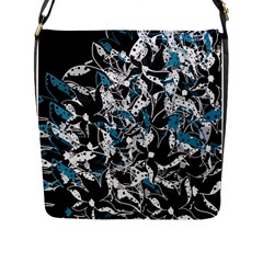 Blue Abstract Flowers Flap Messenger Bag (l) 