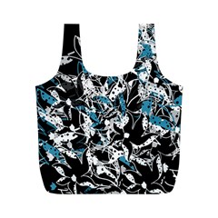 Blue Abstract Flowers Full Print Recycle Bags (m)  by Valentinaart