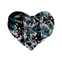 Blue Abstract Flowers Standard 16  Premium Flano Heart Shape Cushions