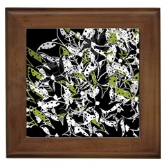 Green Floral Abstraction Framed Tiles