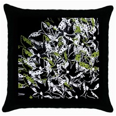 Green Floral Abstraction Throw Pillow Case (black) by Valentinaart