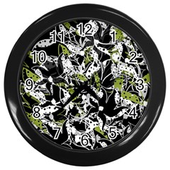 Green Floral Abstraction Wall Clocks (black) by Valentinaart