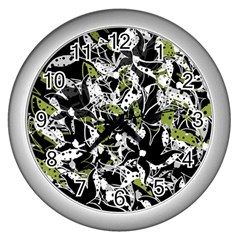 Green Floral Abstraction Wall Clocks (silver) 