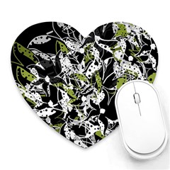 Green Floral Abstraction Heart Mousepads