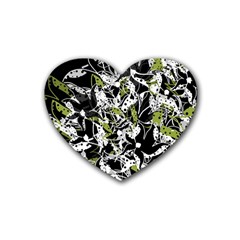 Green Floral Abstraction Rubber Coaster (heart) 