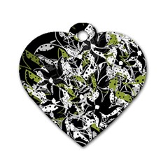 Green Floral Abstraction Dog Tag Heart (two Sides)