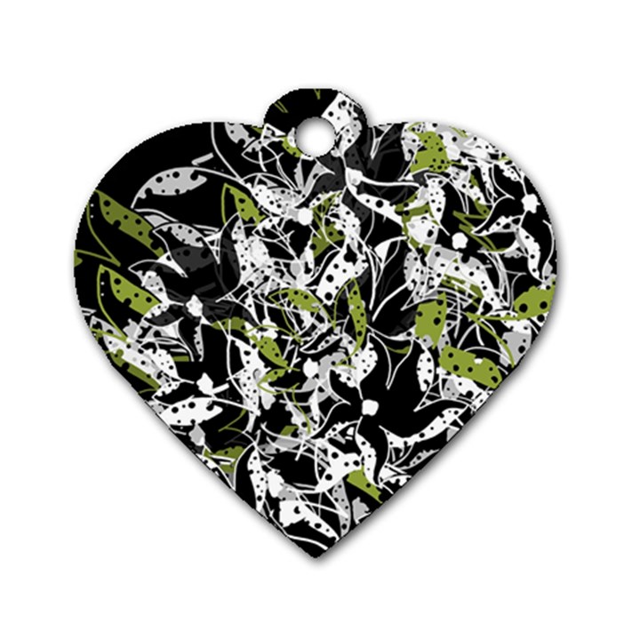 Green floral abstraction Dog Tag Heart (Two Sides)