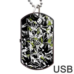 Green Floral Abstraction Dog Tag Usb Flash (two Sides) 