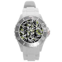 Green Floral Abstraction Round Plastic Sport Watch (l)