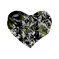 Green Floral Abstraction Standard 16  Premium Heart Shape Cushions by Valentinaart