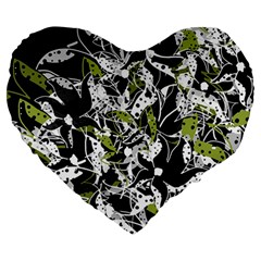 Green Floral Abstraction Large 19  Premium Heart Shape Cushions