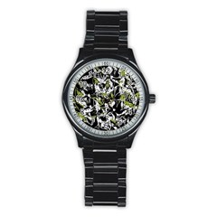 Green Floral Abstraction Stainless Steel Round Watch