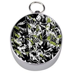 Green Floral Abstraction Silver Compasses