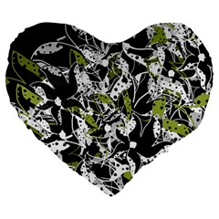 Green Floral Abstraction Large 19  Premium Flano Heart Shape Cushions