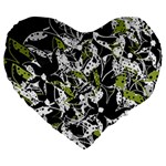 Green floral abstraction Large 19  Premium Flano Heart Shape Cushions Front