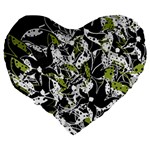 Green floral abstraction Large 19  Premium Flano Heart Shape Cushions Back