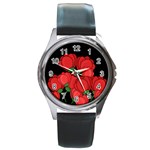 Red tulips Round Metal Watch Front