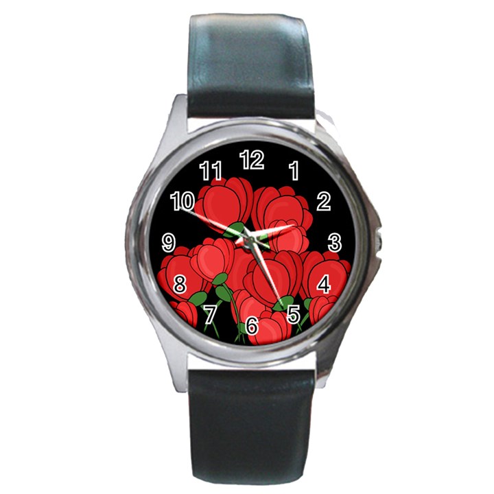 Red tulips Round Metal Watch