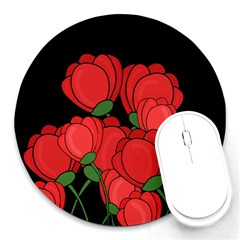 Red Tulips Round Mousepads by Valentinaart