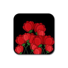 Red Tulips Rubber Coaster (square) 