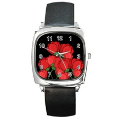 Red Tulips Square Metal Watch