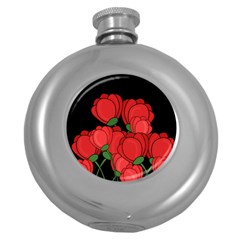 Red Tulips Round Hip Flask (5 Oz)