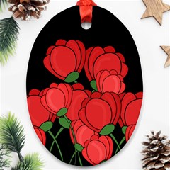 Red Tulips Oval Ornament (two Sides)