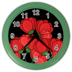 Red Tulips Color Wall Clocks by Valentinaart