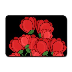 Red Tulips Small Doormat  by Valentinaart