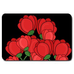 Red Tulips Large Doormat  by Valentinaart