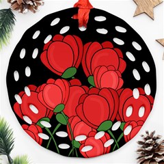 Red Tulips Ornament (round Filigree) 