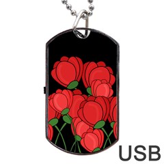 Red Tulips Dog Tag Usb Flash (one Side)