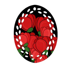 Red Tulips Oval Filigree Ornament (2-side) 