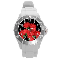 Red Tulips Round Plastic Sport Watch (l)