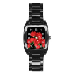 Red Tulips Stainless Steel Barrel Watch