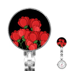 Red Tulips Stainless Steel Nurses Watch