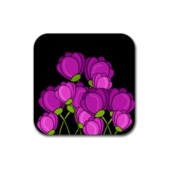 Purple Tulips Rubber Coaster (square) 