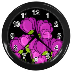 Purple Tulips Wall Clocks (black) by Valentinaart