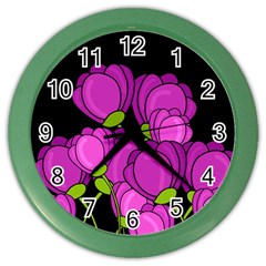 Purple Tulips Color Wall Clocks by Valentinaart